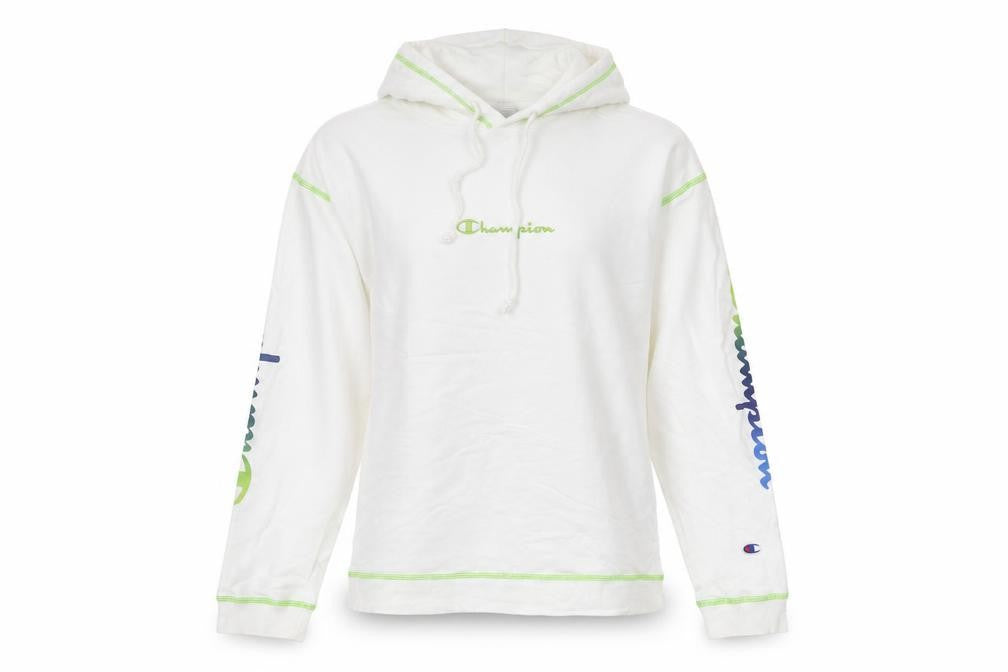 Champion Women's White Pullover Hoodie UK 10 Logo Print Long Sleeve