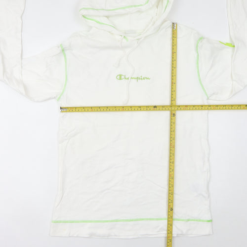 Champion Women's White Pullover Hoodie UK 10 Logo Print Long Sleeve