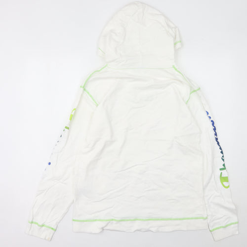 Champion Women's White Pullover Hoodie UK 10 Logo Print Long Sleeve
