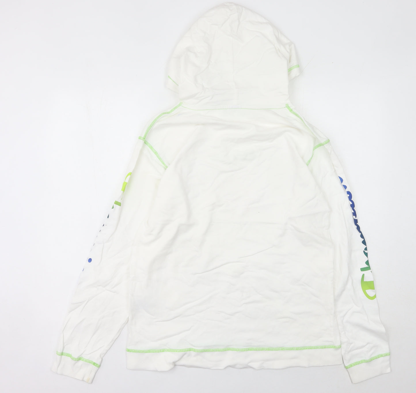 Champion Women's White Pullover Hoodie UK 10 Logo Print Long Sleeve