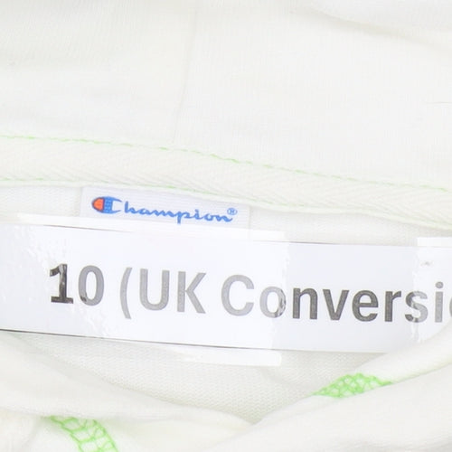 Champion Women's White Pullover Hoodie UK 10 Logo Print Long Sleeve