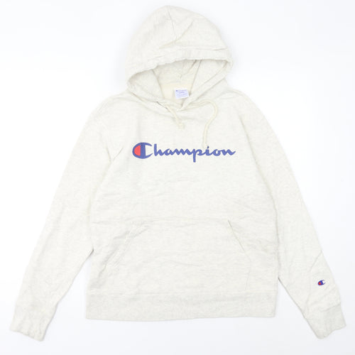 Champion Womens Beige Hoodie Size 10 UK Large Logo Pullover