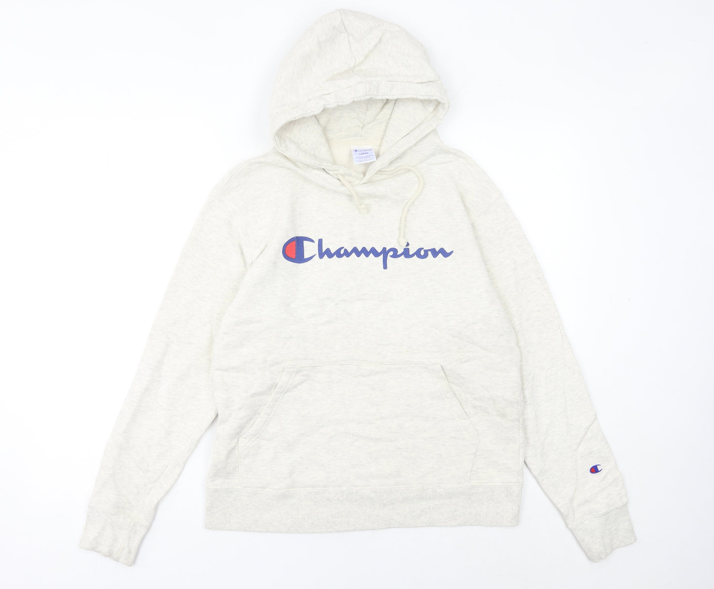 Champion Womens Beige Hoodie Size 10 UK Large Logo Pullover