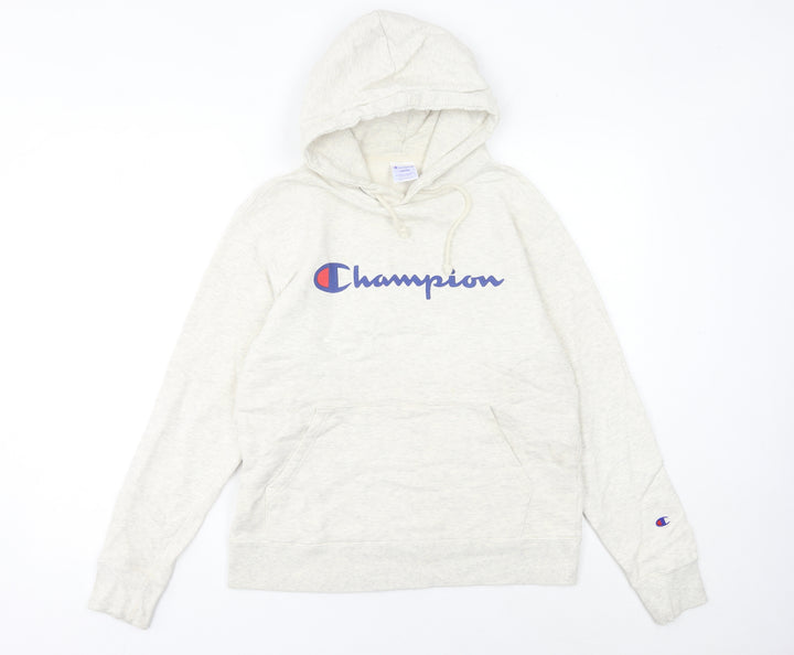 Champion Womens Beige Hoodie Size 10 UK Large Logo Pullover