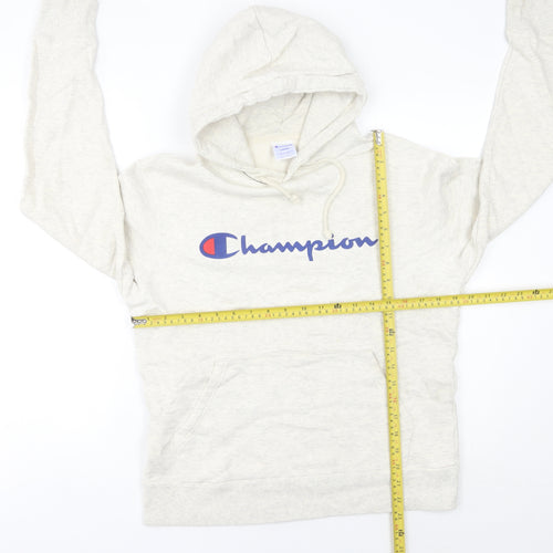 Champion Womens Beige Hoodie Size 10 UK Large Logo Pullover