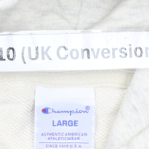 Champion Womens Beige Hoodie Size 10 UK Large Logo Pullover
