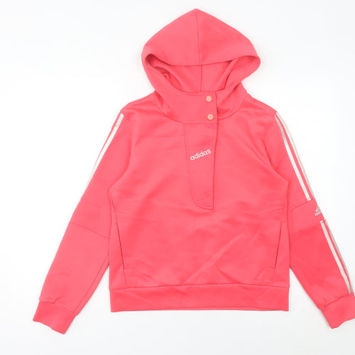 Adidas Womens Pink Henley Hoodie Size 12 with Logo Detail