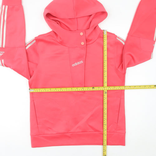Adidas Womens Pink Henley Hoodie Size 12 with Logo Detail