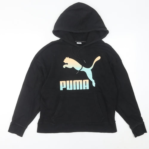 Puma Women Black Pullover Hoodie UK 8 Cotton Blend Logo Sweatshirt