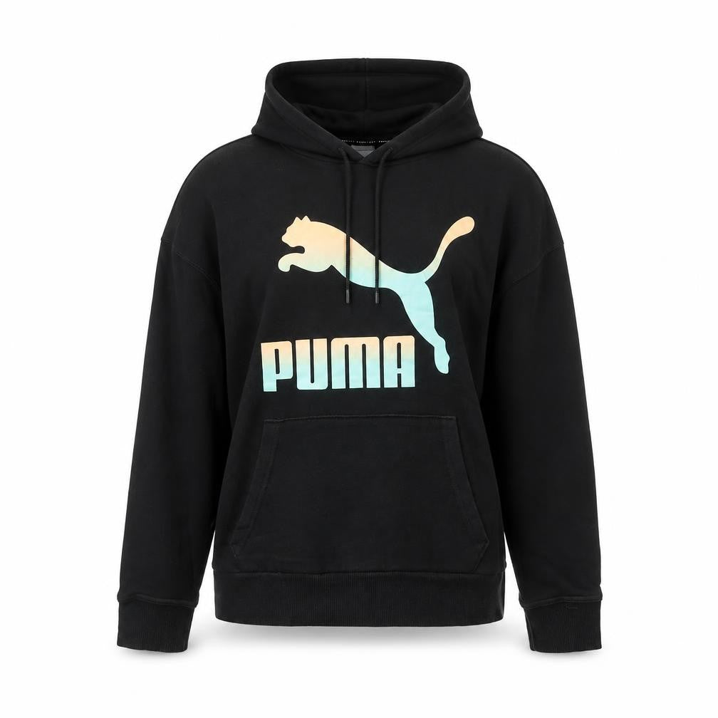 Puma Women Black Pullover Hoodie UK 8 Cotton Blend Logo Sweatshirt
