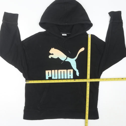 Puma Women Black Pullover Hoodie UK 8 Cotton Blend Logo Sweatshirt
