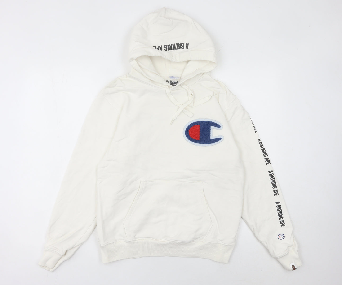 Champion x A Bathing Ape Womens White Hoodie Size 8 Logo Pullover