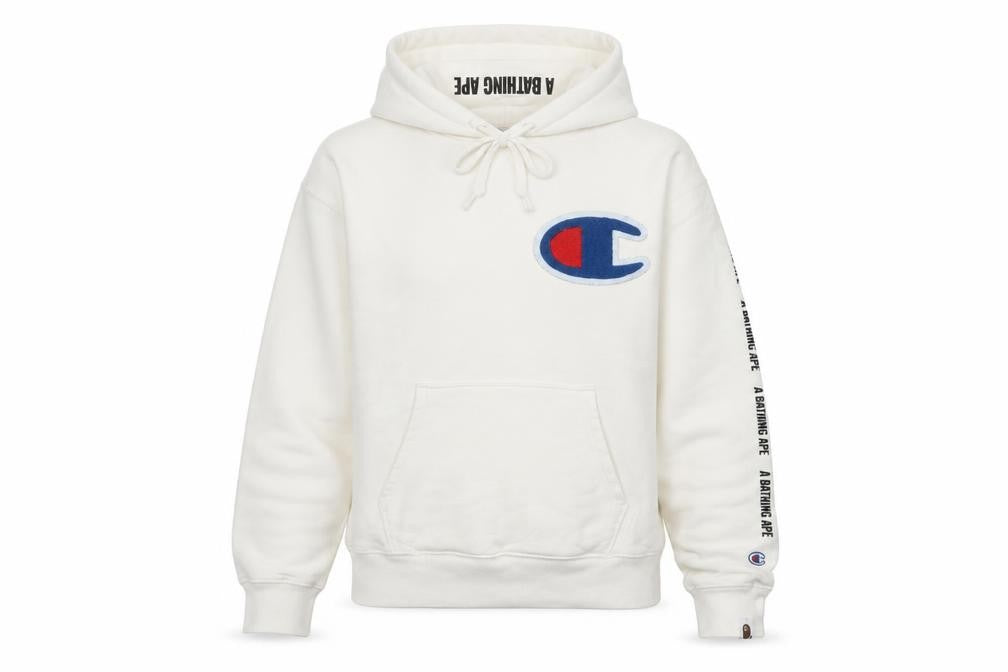 Champion x A Bathing Ape Womens White Hoodie Size 8 Logo Pullover