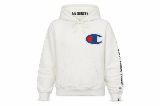 Champion x A Bathing Ape Womens White Hoodie Size 8 Logo Pullover