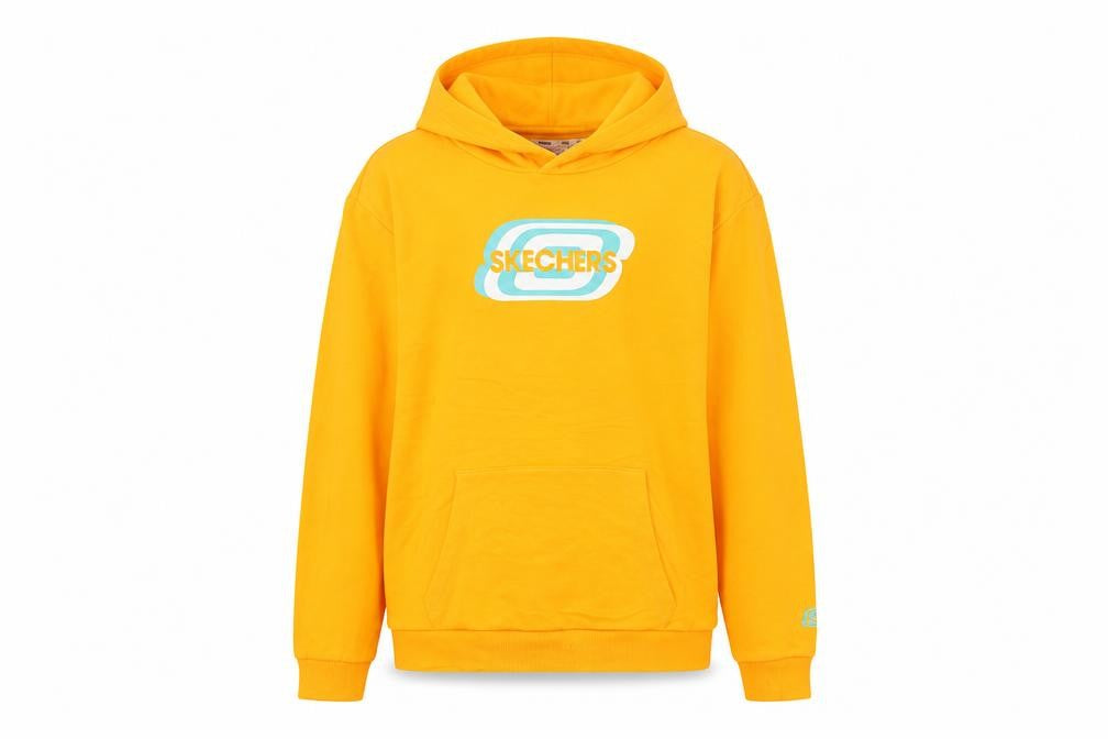 Skechers Womens Yellow Pullover Hoodie Size UK 4 Cotton Logo
