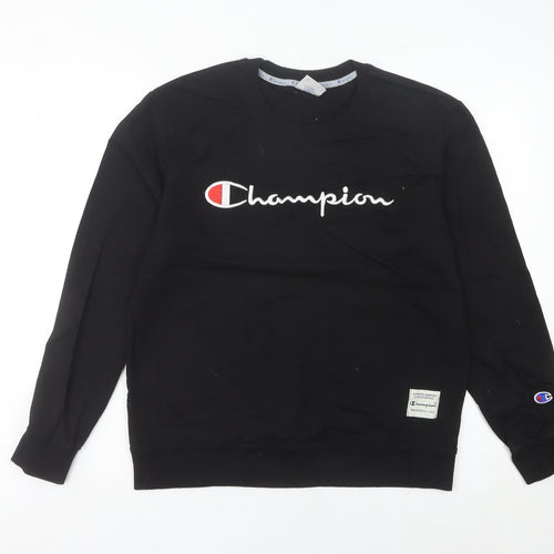 Champion Womens Black Cotton Sweatshirt UK 12 Pullover Logo Jumper