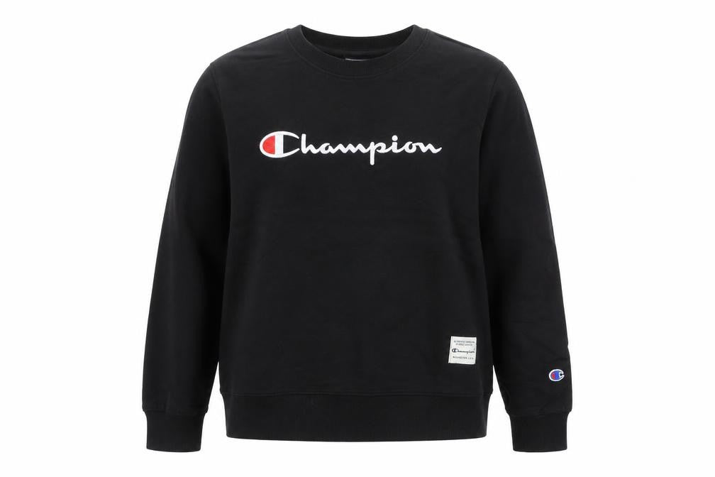 Front view of Champion women’s black cotton sweatshirt uk 12 pullover logo jumper