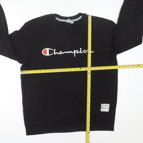 Champion Womens Black Cotton Sweatshirt UK 12 Pullover Logo Jumper