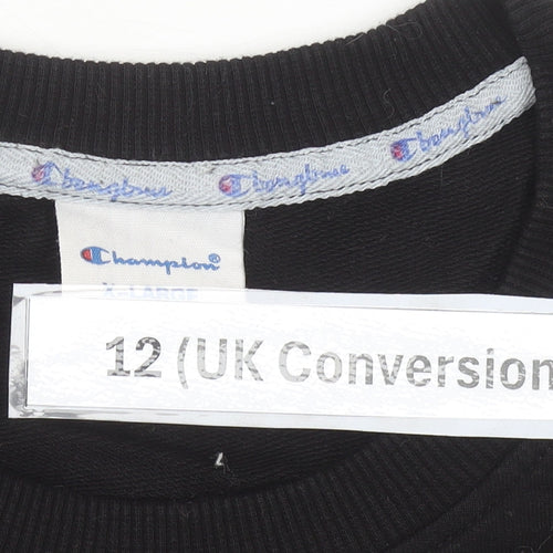Champion Womens Black Cotton Sweatshirt UK 12 Pullover Logo Jumper