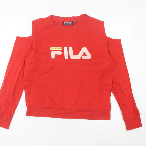 Fila Women’s Red Cold Shoulder Sweatshirt Size 10 UK Logo Print