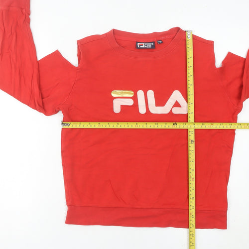 Fila Women’s Red Cold Shoulder Sweatshirt Size 10 UK Logo Print
