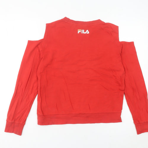 Fila Women’s Red Cold Shoulder Sweatshirt Size 10 UK Logo Print