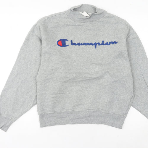 Champion Womens Grey Sweatshirt UK 6 Small Logo Embroidered Pullover