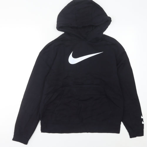 Nike Womens Black Hoodie Size UK 8 Pullover Cotton Blend Logo