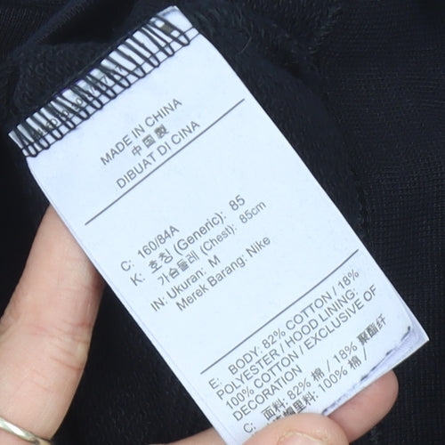 Nike Womens Black Hoodie Size UK 8 Pullover Cotton Blend Logo