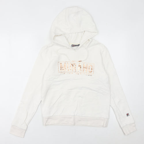Fila White Line Womens White Hoodie UK 8 Pullover Logo Detail