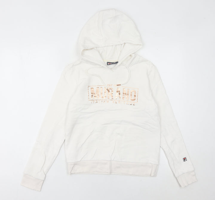Fila White Line Womens White Hoodie UK 8 Pullover Logo Detail