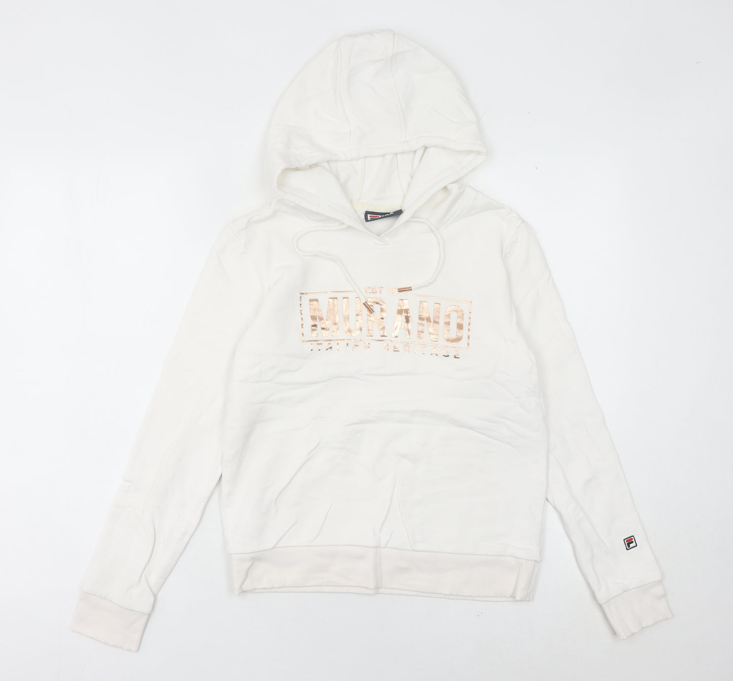 Fila White Line Womens White Hoodie UK 8 Pullover Logo Detail
