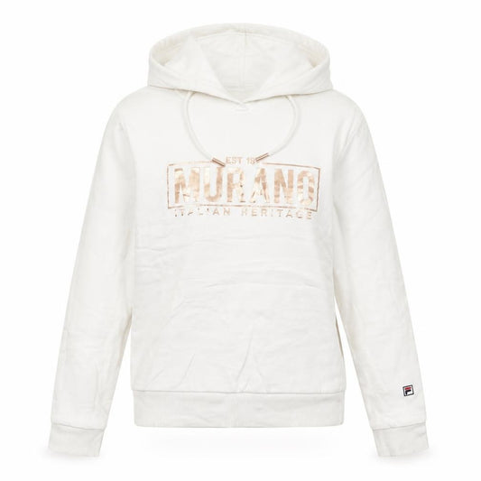 Front view of Fila White Line women’s white hoodie uk 8 pullover logo detail