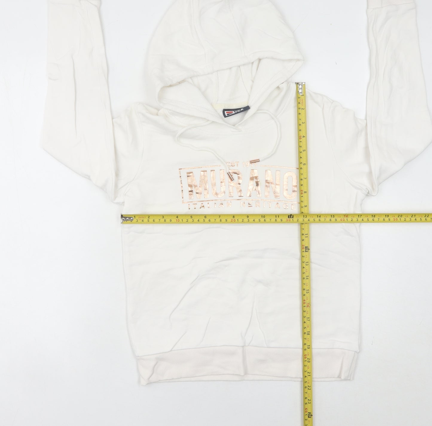 Fila White Line Womens White Hoodie UK 8 Pullover Logo Detail