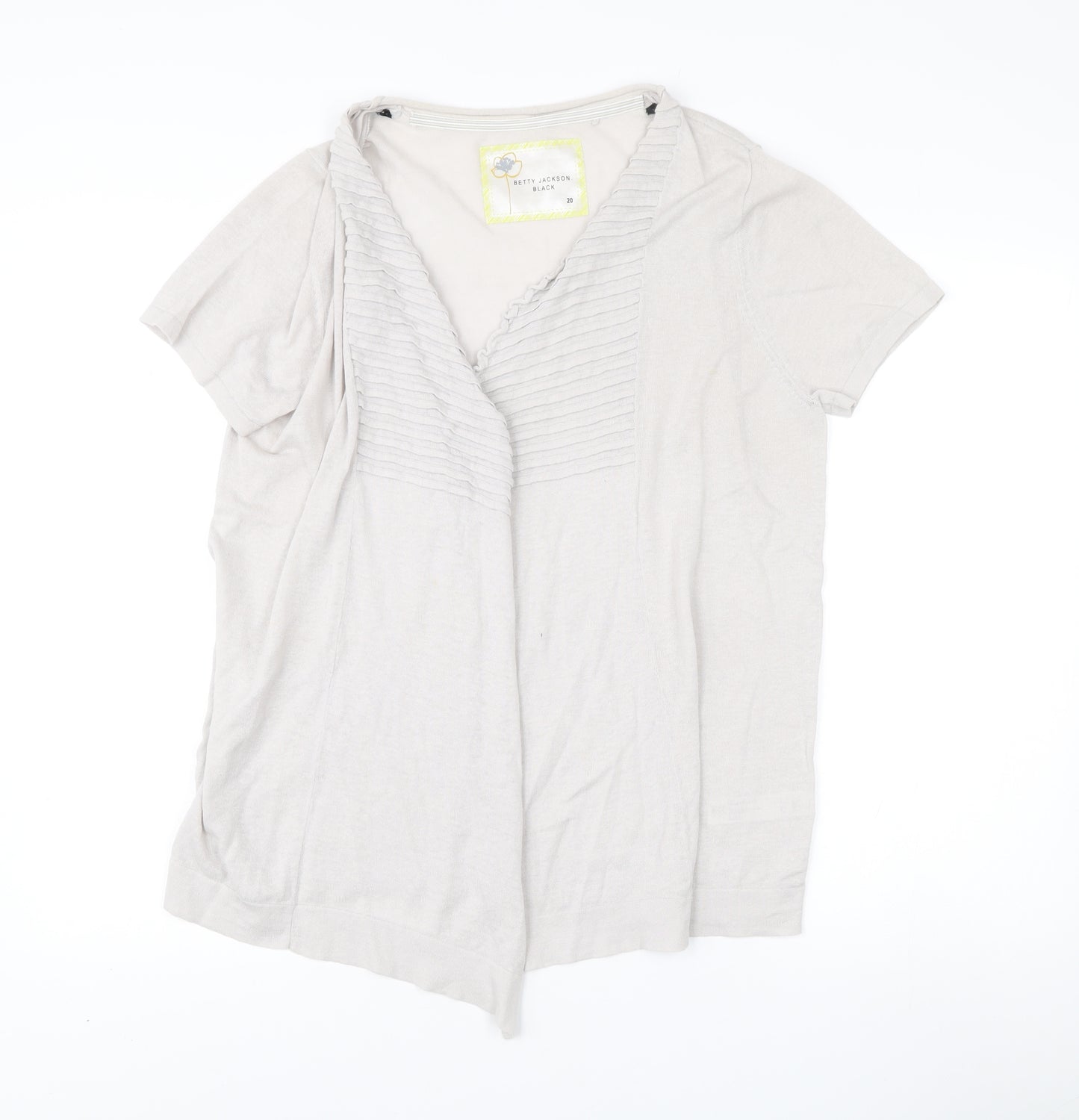 Betty Jackson Black Womens Beige Size 20 Cardigan Linen Cotton V-Neck