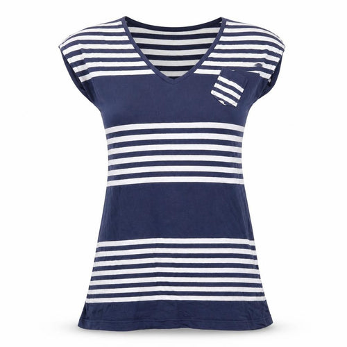 Brave Soul Womens Blue Striped T-Shirt Dress Size M V-Neck Sleeveless