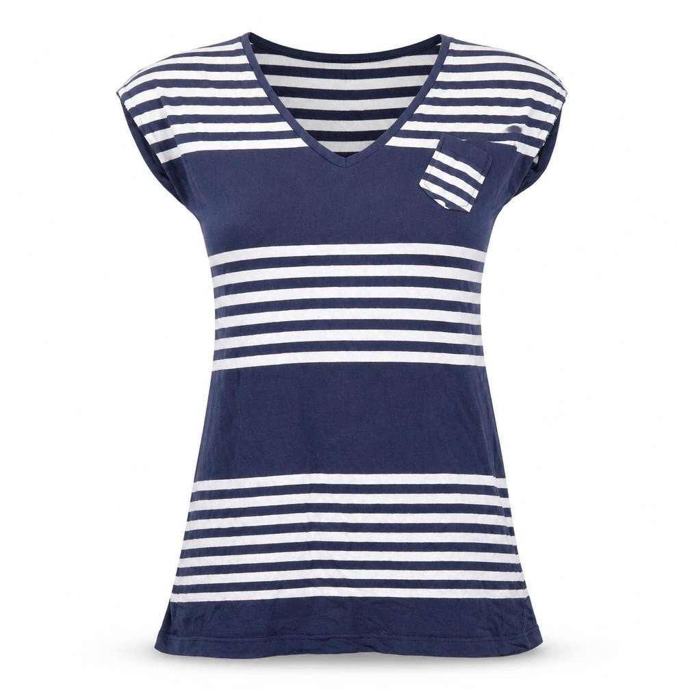 Brave Soul Womens Blue Striped T-Shirt Dress Size M V-Neck Sleeveless