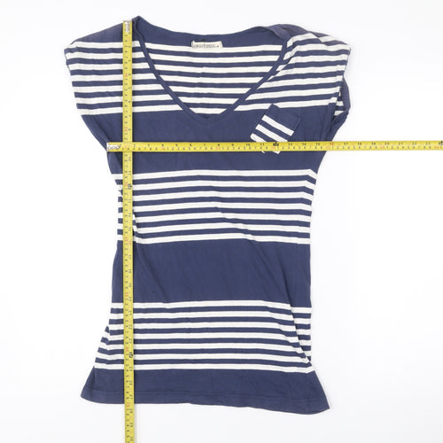 Brave Soul Womens Blue Striped T-Shirt Dress Size M V-Neck Sleeveless