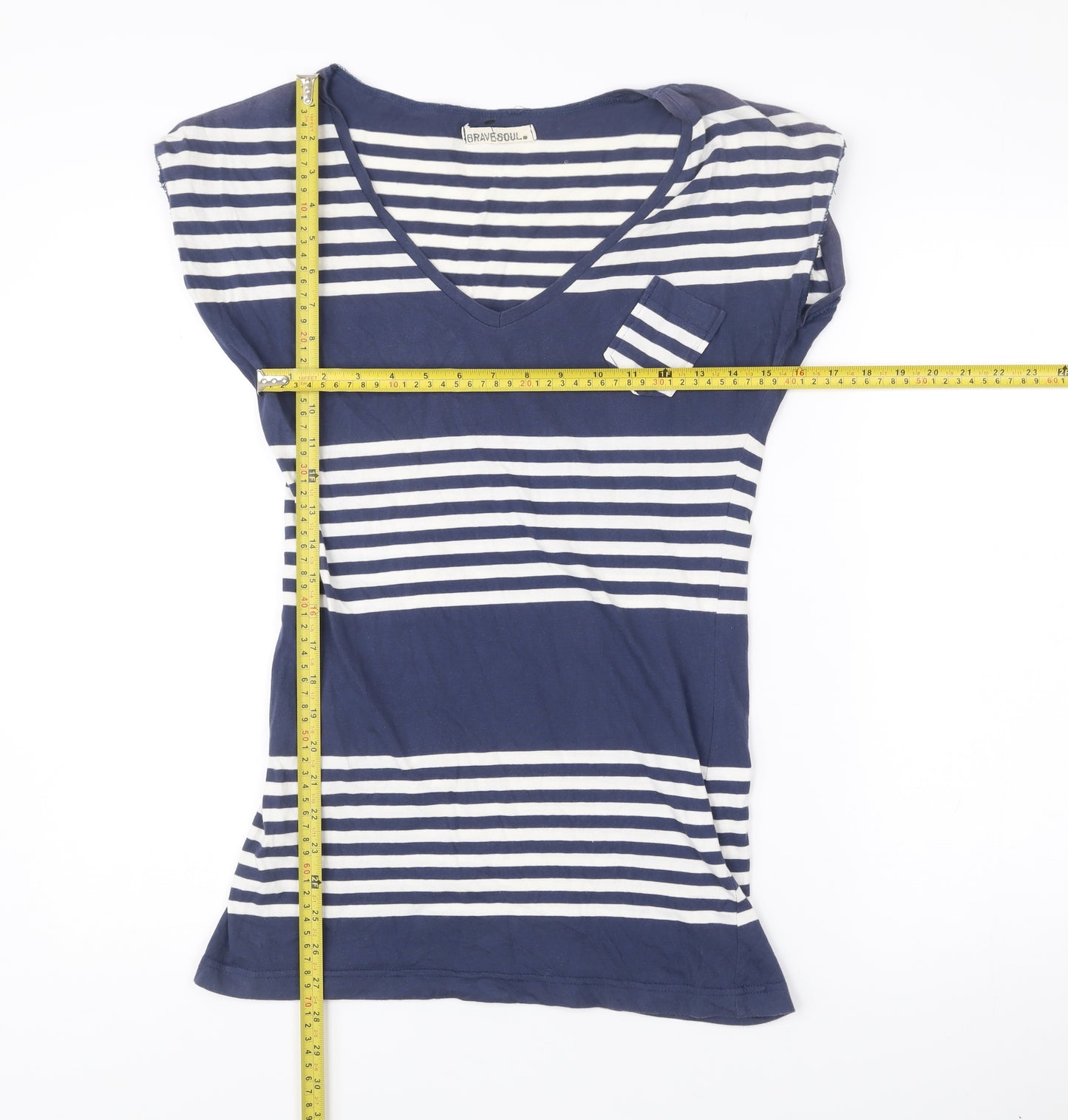 Brave Soul Womens Blue Striped T-Shirt Dress Size M V-Neck Sleeveless