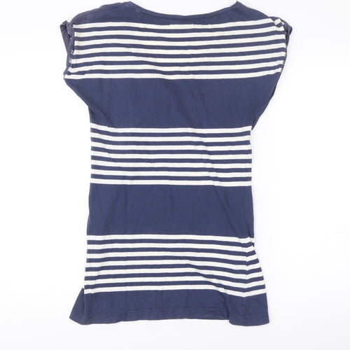 Brave Soul Womens Blue Striped T-Shirt Dress Size M V-Neck Sleeveless