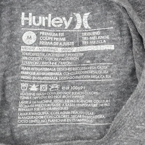 Hurley Men’s Grey Medium Graphic Print Crew Neck T-Shirt