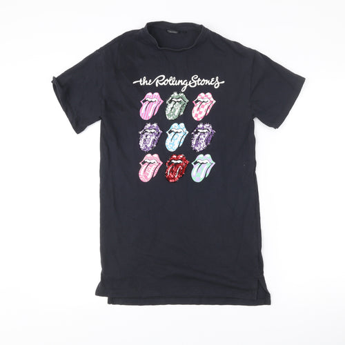 Next Girls Black Rolling Stones Sequin T-Shirt Dress 10 Years