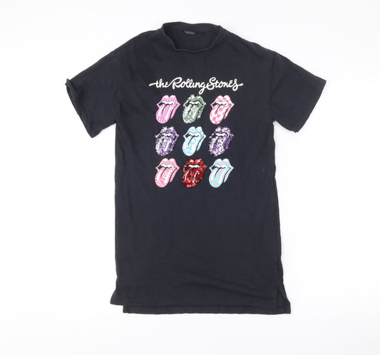 Next Girls Black Rolling Stones Sequin T-Shirt Dress 10 Years