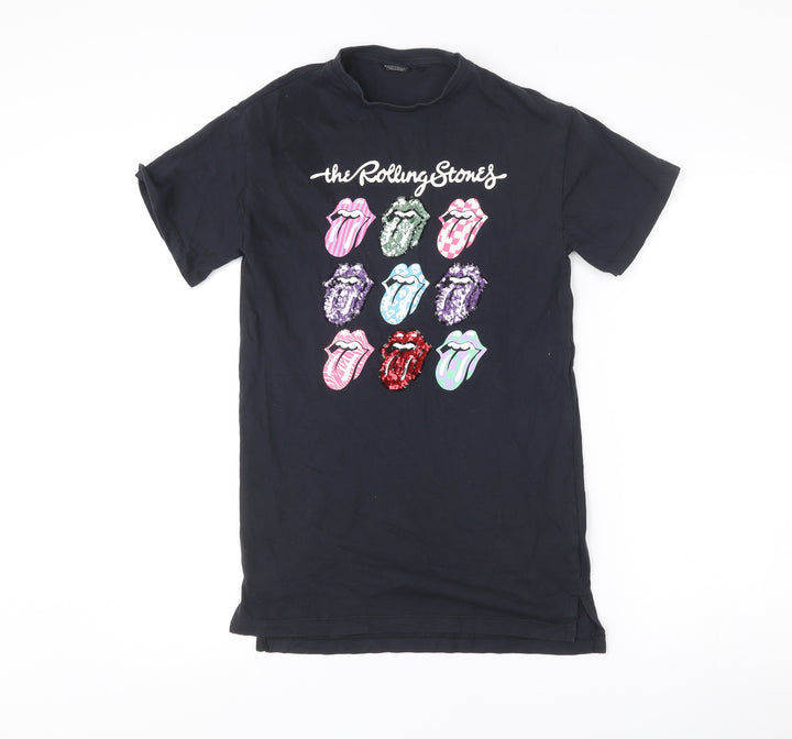 Next Girls Black Rolling Stones Sequin T-Shirt Dress 10 Years