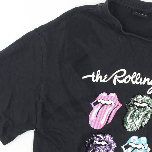 Next Girls Black Rolling Stones Sequin T-Shirt Dress 10 Years