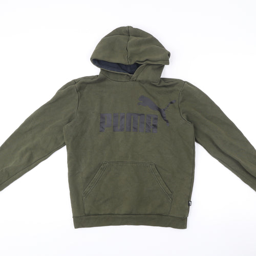 Puma Boys Green Pullover Hoodie Logo Print Size 13-14 Years