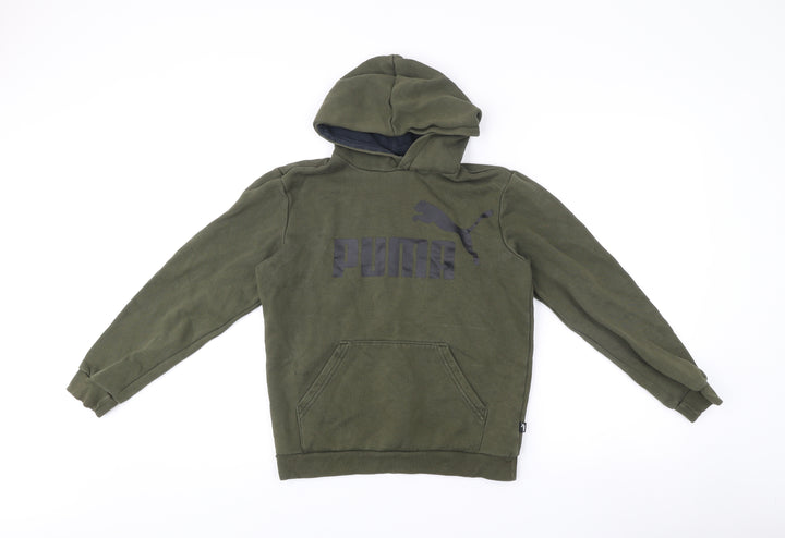 Puma Boys Green Pullover Hoodie Logo Print Size 13-14 Years