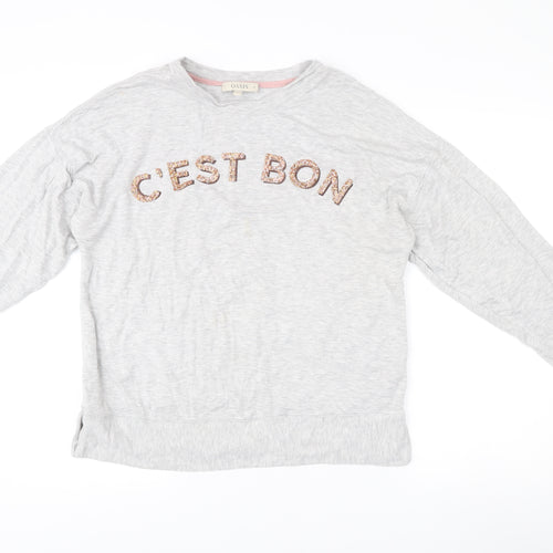 Oasis Women Grey Sequin Logo Pullover Sweatshirt Size M