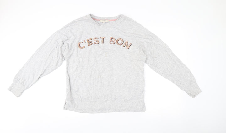 Oasis Women Grey Sequin Logo Pullover Sweatshirt Size M