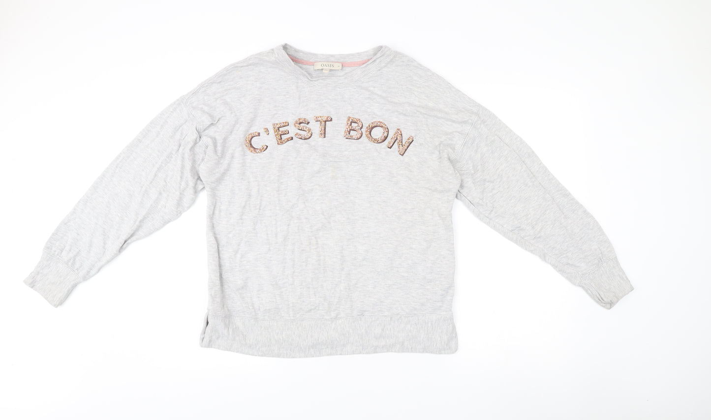 Oasis Women Grey Sequin Logo Pullover Sweatshirt Size M